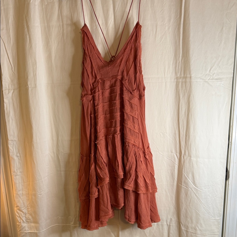 Women's Rust Tiered Spaghetti-Strap Dress